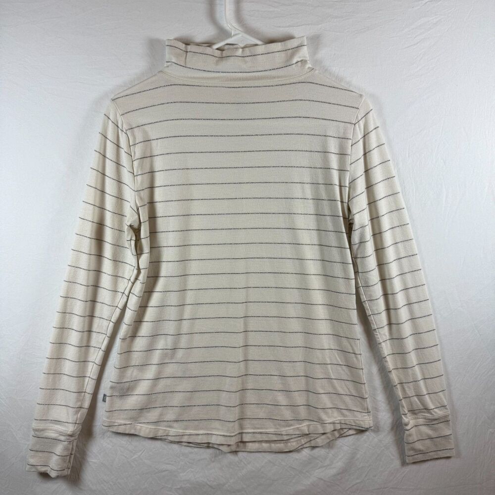 T by Talbots Mockneck Long Sleeve Top Cream Metallic Silver - Picture 2 of 8